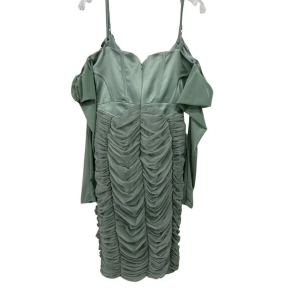 House of CB Freyja Gathered Corset Dress Size M Sage Green Mesh & Satin - Picture 15 of 15